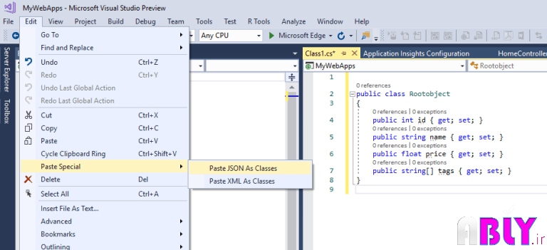 Paste json as classes